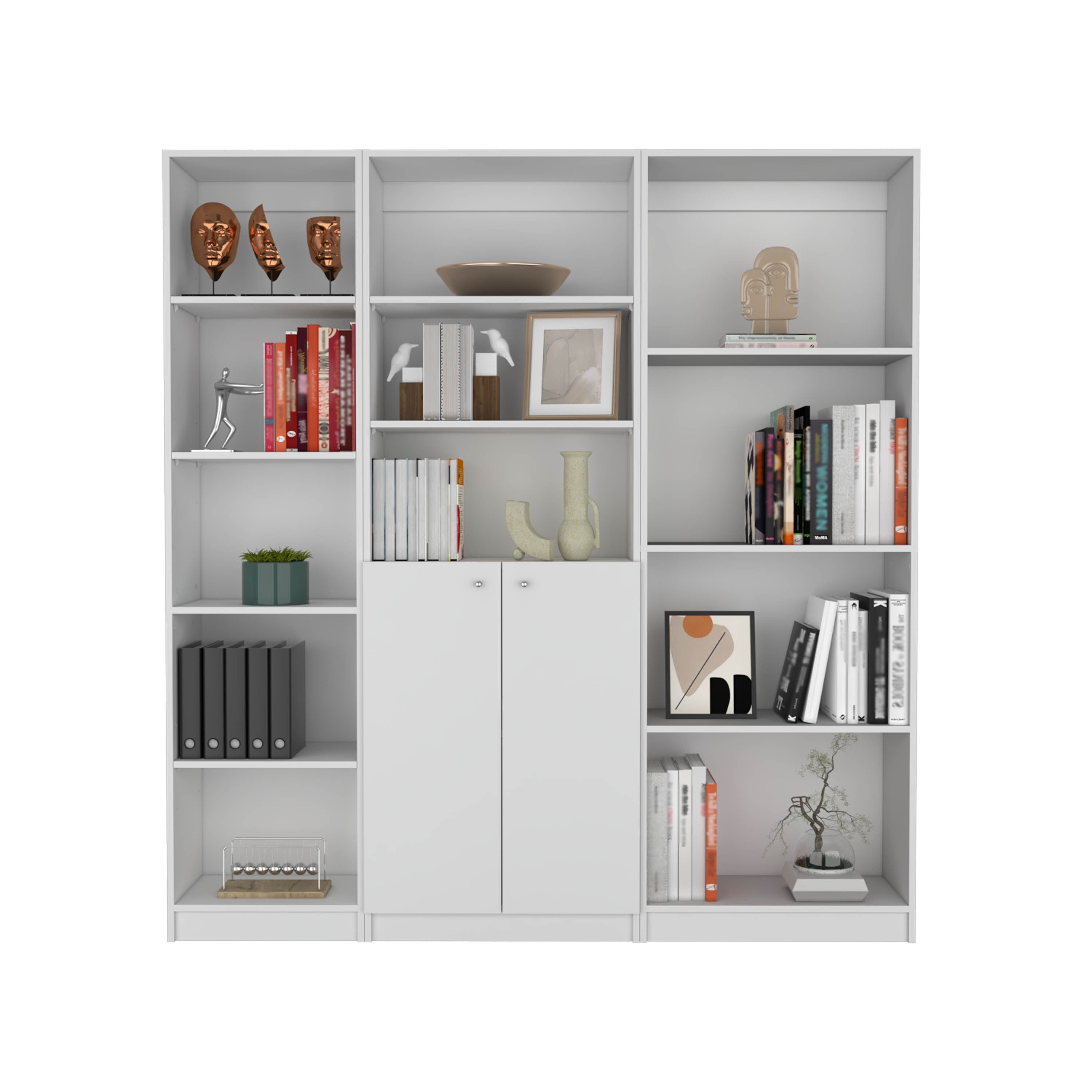 Poole 3 Piece Home Bookcase set, 67' Wide with 12 Shelves and 2-door Cabinet ,  Living Room Set  White - Grand Goldman
