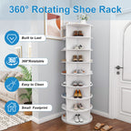 Rotating Shoe Rack Tower, 8-Tier Spinning Storage Rack, Free Standing 360° Revolving Organizer in White with PVC Construction, Holds 32 Pairs of Shoes - Grand Goldman Shop