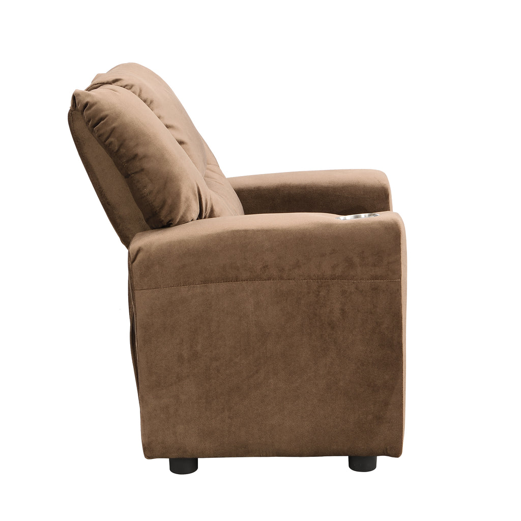 Sally Deluxe Kids Recliner Chair with Cup Holder and Footrest in Brown Velvet - Grand Goldman