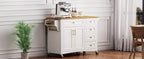 K&K 52'' Kitchen Island with Drop Leaf, Embossed Texture Kitchen Island on Wheels with Spice Rack, Towel Rack, 2 Doors and 5 Drawers, Kitchen Storage Cart with Adjustable Shelf for Kitchen, White - Grand Goldman Shop