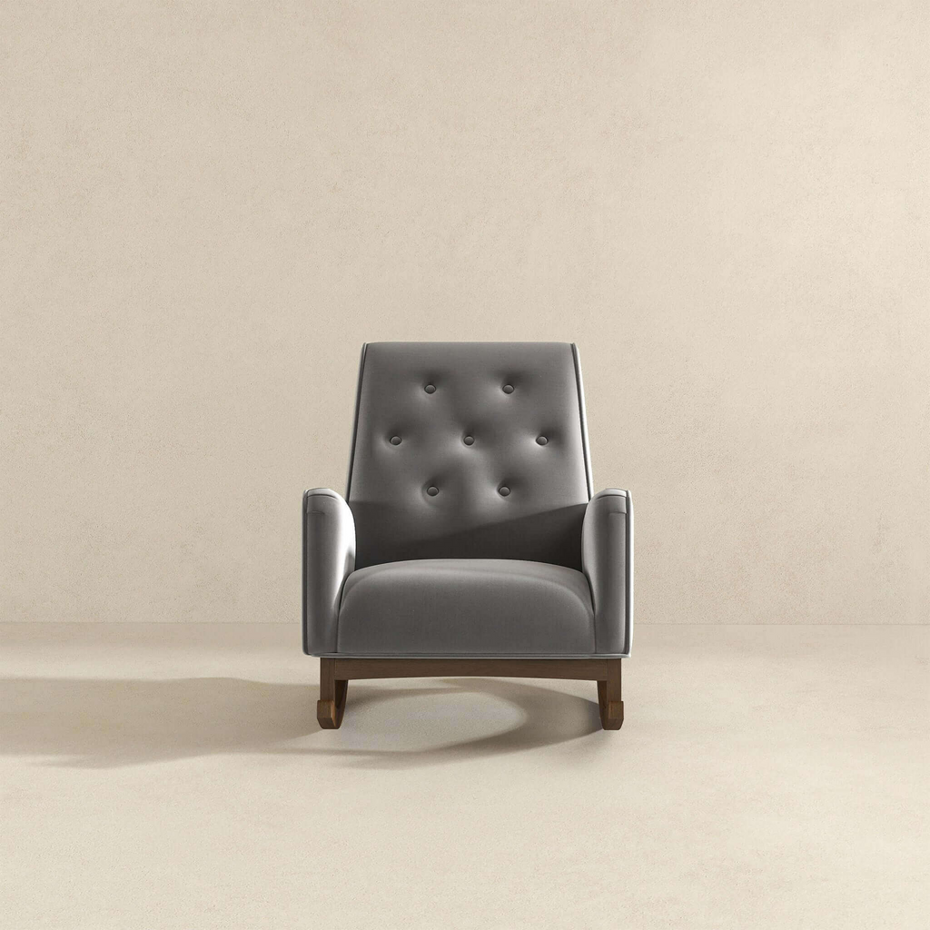 Premium Demetrius Light Grey Fabric Solid Wood Rocking Chair for Living Room and Nursery 36.6'H x 27.5'W x 39'D or Living Room Bedroom Reading - Grand Goldman Shop