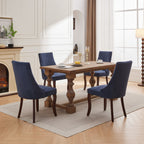 Rayon Cloth Flocking Linen Dining Chairs Channel Kitchen Dinner Chair Comfy Fabric Upholstered Accent Chair for Dining Room with Curved Solid Wood Legs,Set of 2 (Blue), SW1847BL - Grand Goldman Shop