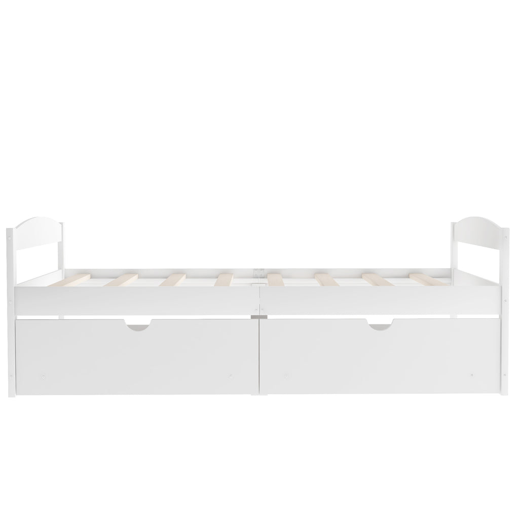 White Twin Size Platform Bed with Two Drawers, Pine Wood and MDF, 77.1''L x 40.7''W x 23.1''H - Grand Goldman Shop