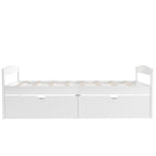White Twin Size Platform Bed with Two Drawers, Pine Wood and MDF, 77.1''L x 40.7''W x 23.1''H - Grand Goldman Shop