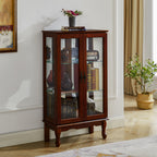 Lighted Curio Cabinet with Adjustable Shelves, Mirrored Back Panel, and Tempered Glass Doors, 3-Tier Cherry Finish - Grand Goldman Shop