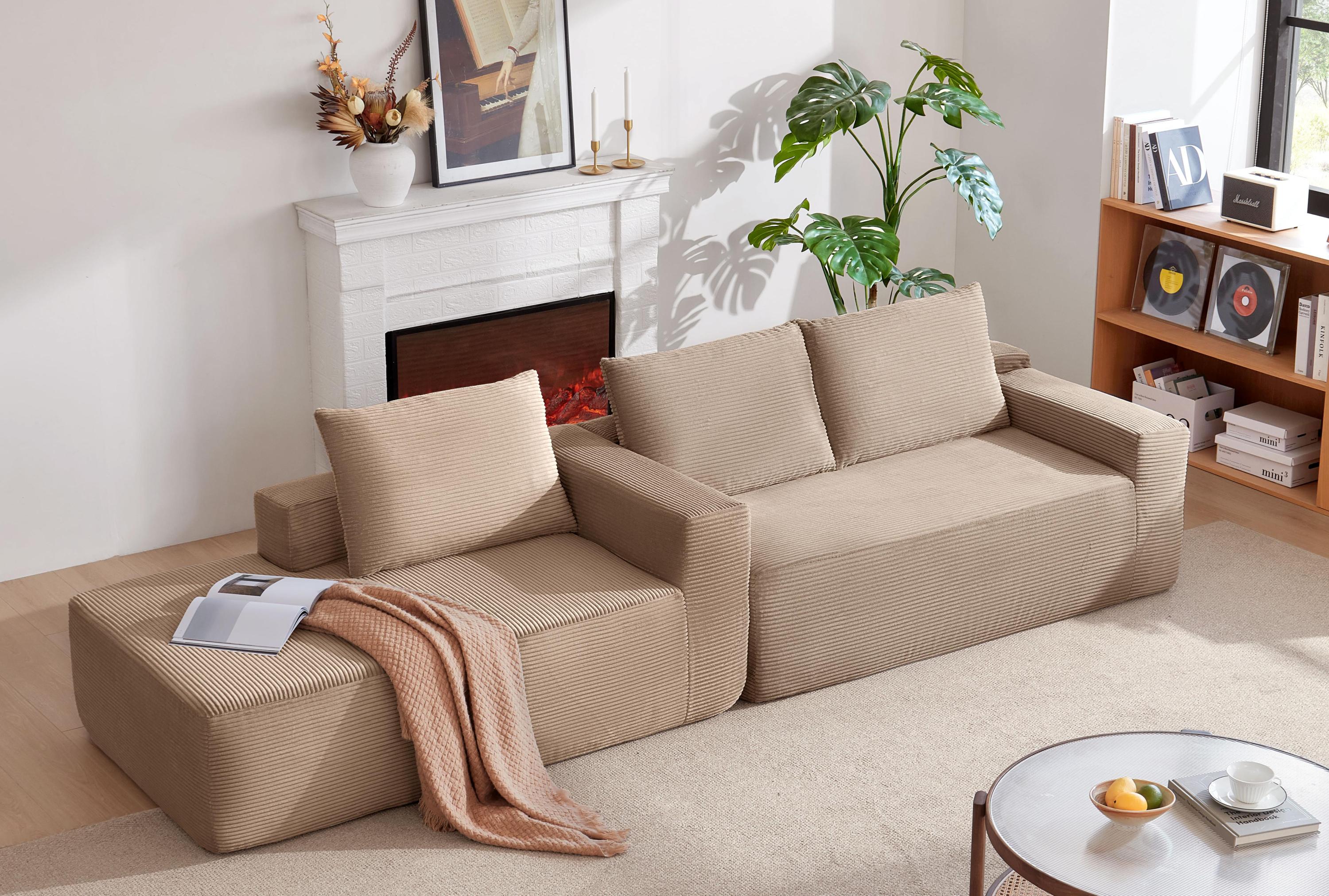 96.9'Cloud Sectional Couch with L-Shape Chaise,Modern Modular Sofa with Deep Seat,,Upholstered Couches for Living Room Bedroom,No Assembly Required,(Plush Corduroy Fabric),Camel - Grand Goldman Shop