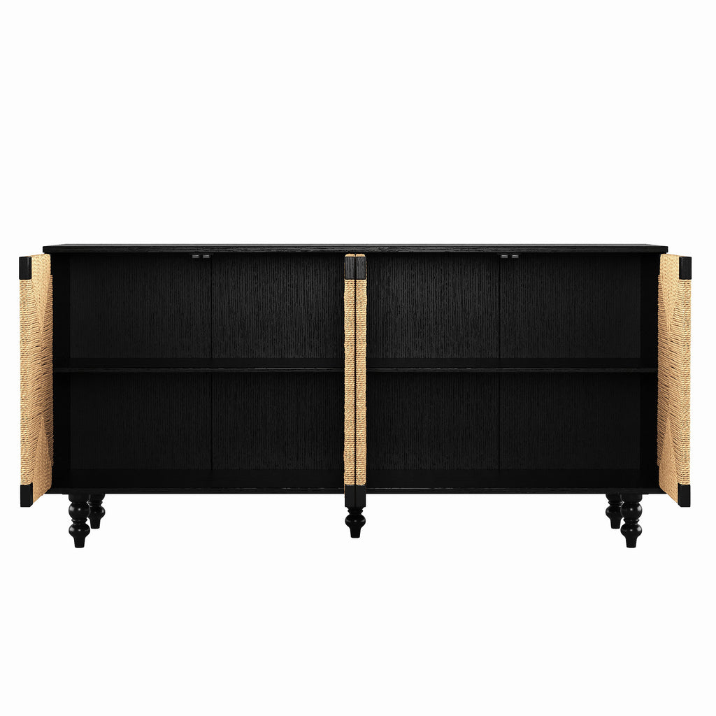 Accent Natural Sideboard Buffet Cabinet Storage Wood TV Stand in Wire-Brushed and Seagrass Doors Sideboard, for Hallway, Entryway or Dining Room - Grand Goldman Shop