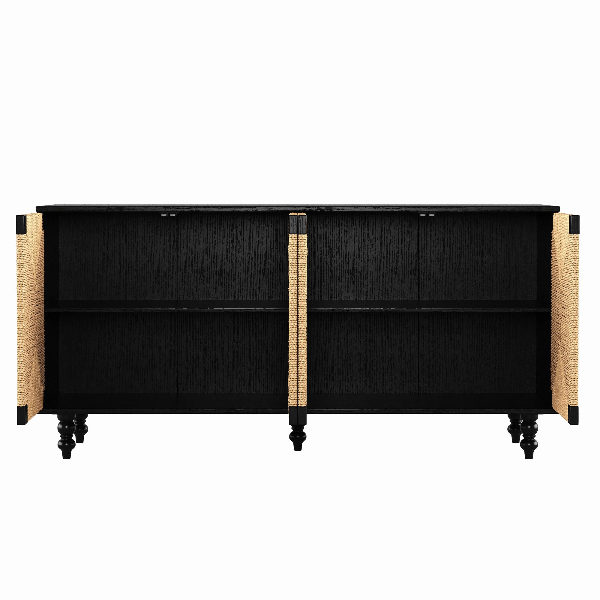 Accent Natural Sideboard Buffet Cabinet Storage Wood TV Stand in Wire-Brushed and Seagrass Doors Sideboard, for Hallway, Entryway or Dining Room - Grand Goldman Shop