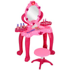 Qaba Kids Vanity Set with Mirror and Stool, Girls Makeup Table with Light and Sound, 15 Accessories, Pretend Play Set with Ha