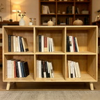 6 Cube Wooden Storage Shelf, Freestanding Open Bookcase with Legs, Natural Solid Wood Cubby Organizer for Living Room, Bedroo
