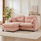 Cloud Sectional L-Shaped Couch With Ottoman,Soft Chenille Fabric,Quilted Pleated Design High-Density Foam,Fits Bedrooms Living Rooms Reading Nooks,Pink - Grand Goldman Shop