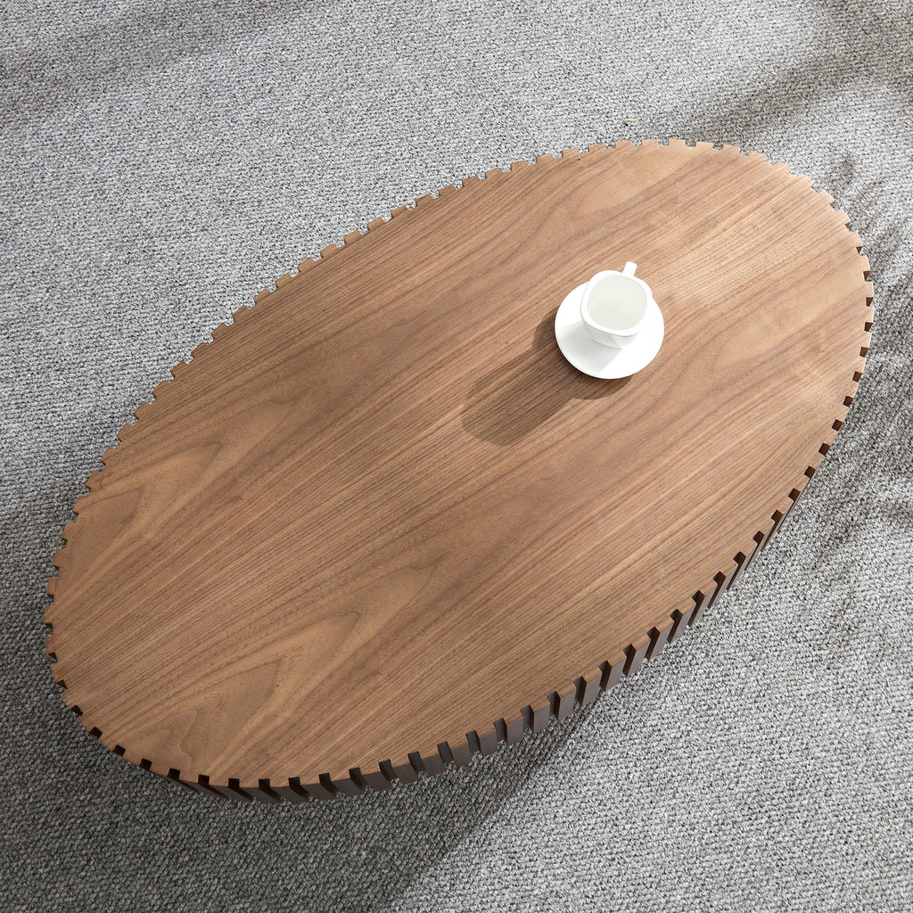 Modern Handcraft Drum Coffee Table Length 43.7 inch Ellipse Coffee Table for Living Room,Oval Small Coffee Table with Sturdy Pedestal,Walnut MDF,W2582P251185 - Grand Goldman Shop