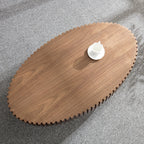 Modern Handcraft Drum Coffee Table Length 43.7 inch Ellipse Coffee Table for Living Room,Oval Small Coffee Table with Sturdy Pedestal,Walnut MDF,W2582P251185 - Grand Goldman Shop