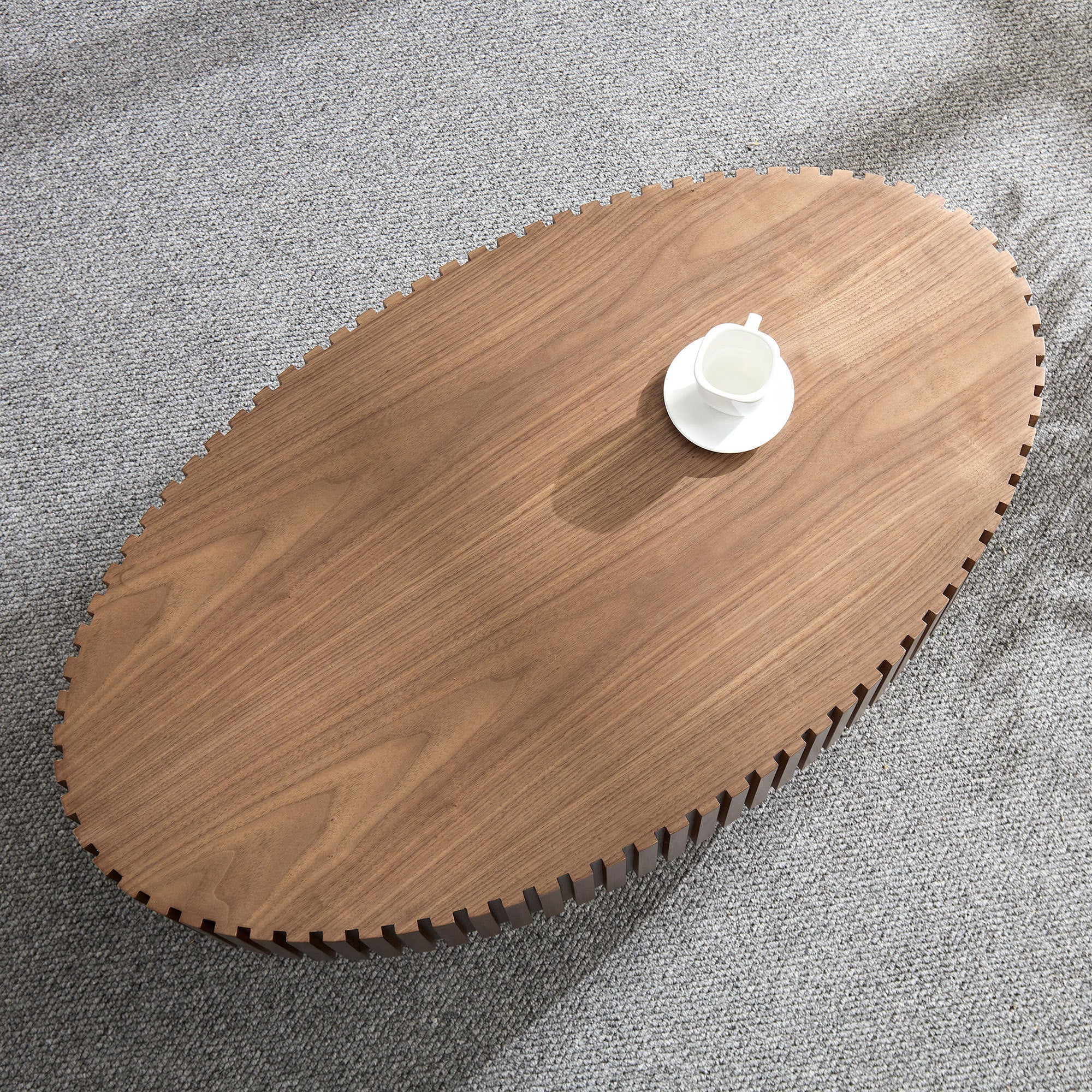 Modern Handcraft Drum Coffee Table Length 43.7 inch Ellipse Coffee Table for Living Room,Oval Small Coffee Table with Sturdy Pedestal,Walnut MDF,W2582P251185 - Grand Goldman Shop