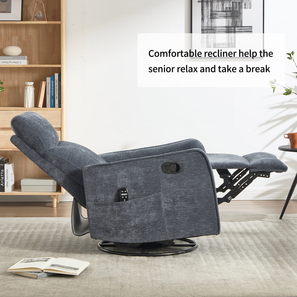Blue Heat Massage Manual Recliner Chair with Rocker and Swivel in Fabric for Living Room - Grand Goldman Shop