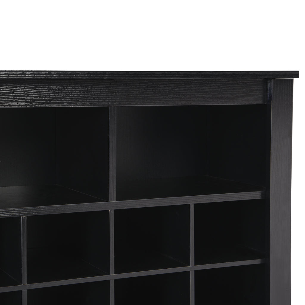 ON-TREND Sleek Design 24 Shoe Cubby Console, Modern Shoe Cabinet with Curved Base, Versatile Sideboard with High-quality for Hallway, Bedroom, Living Room, Black - Grand Goldman Shop