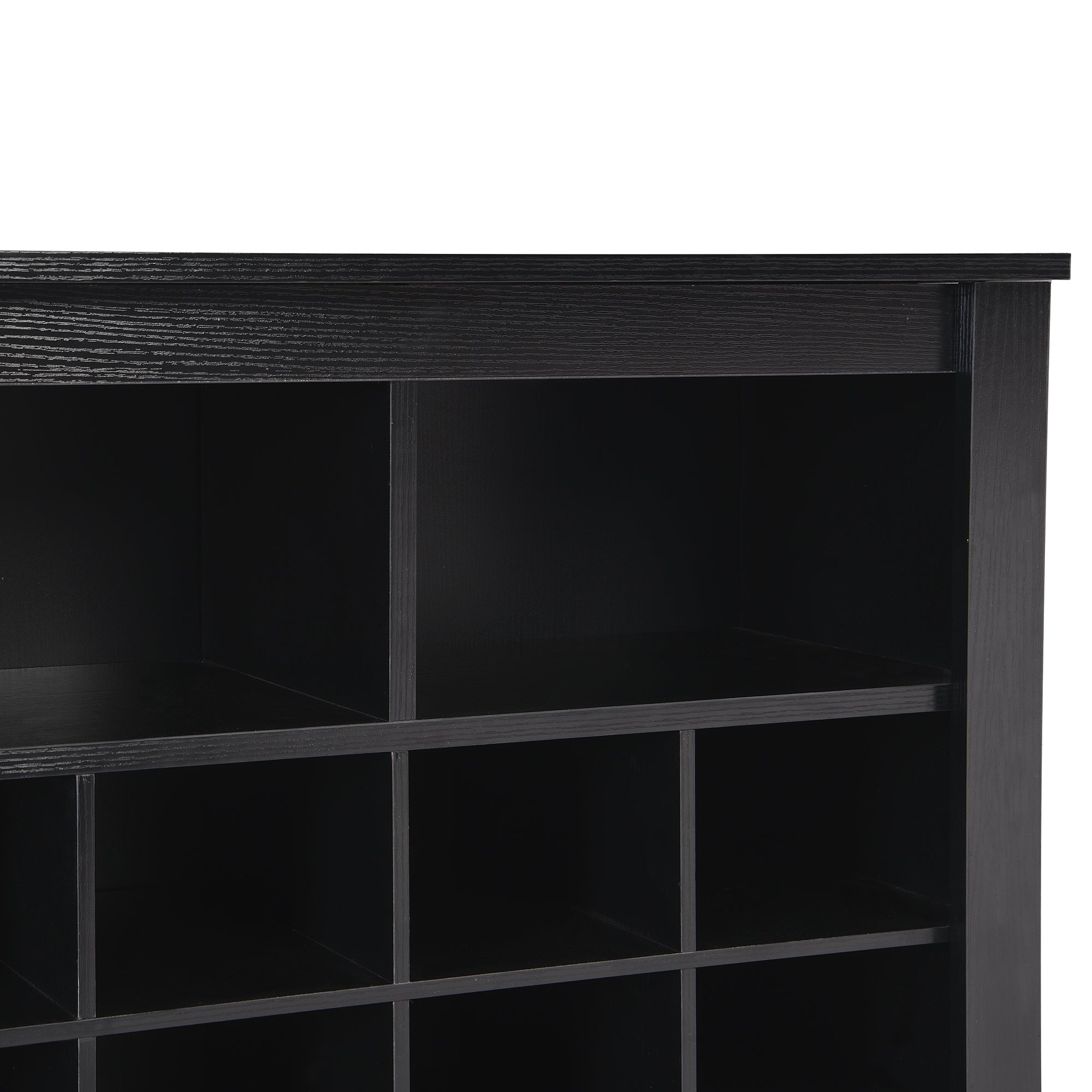 ON-TREND Sleek Design 24 Shoe Cubby Console, Modern Shoe Cabinet with Curved Base, Versatile Sideboard with High-quality for Hallway, Bedroom, Living Room, Black - Grand Goldman Shop