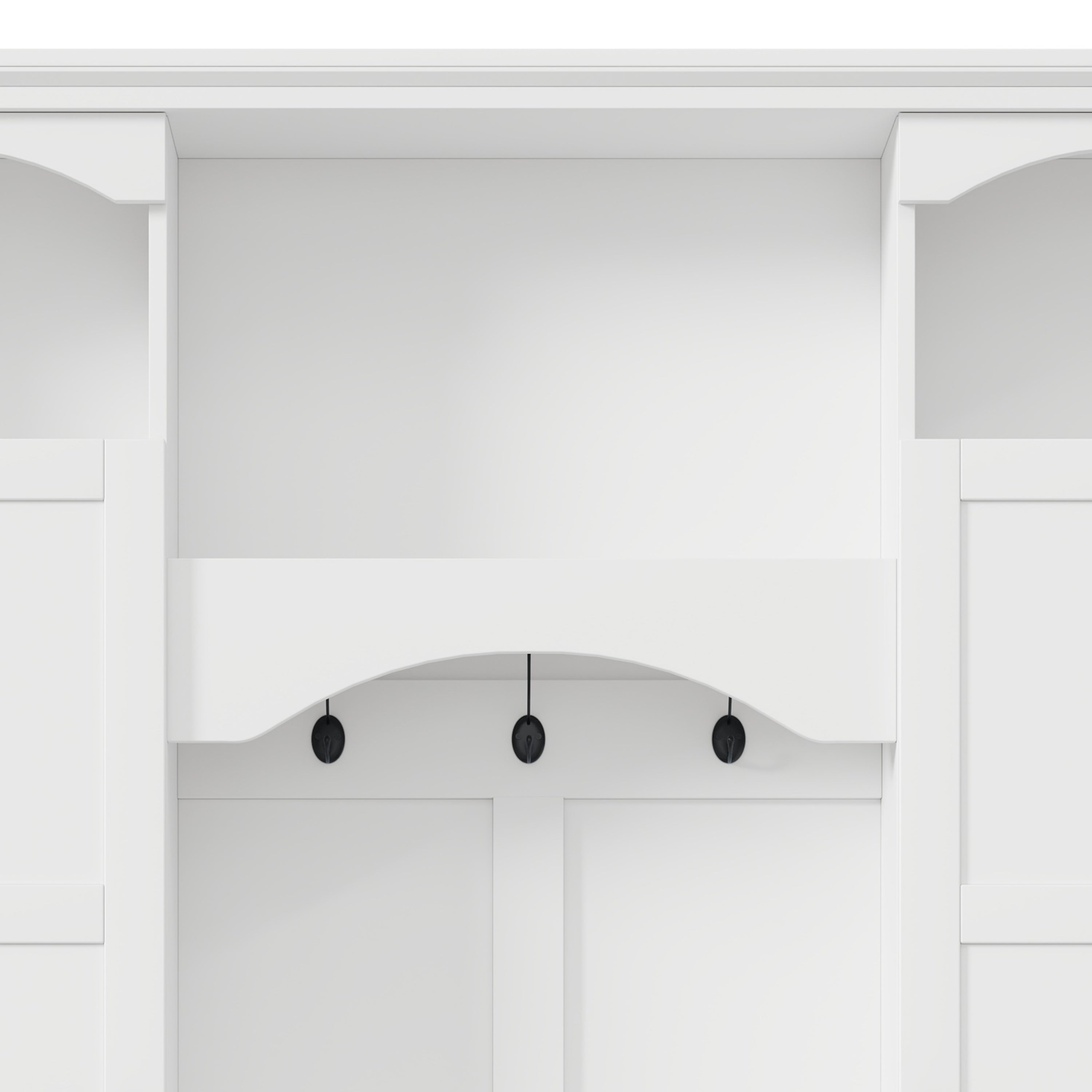 ON-TREND Modern All-in-One Hall Tree with Adjustable Shelves, Classic Arched Farmhouse Storage Bench with Dual Side Cabinets, Elegant Entryway Organizer with 7 Hooks for Mudroom, Hallway, White - Grand Goldman Shop