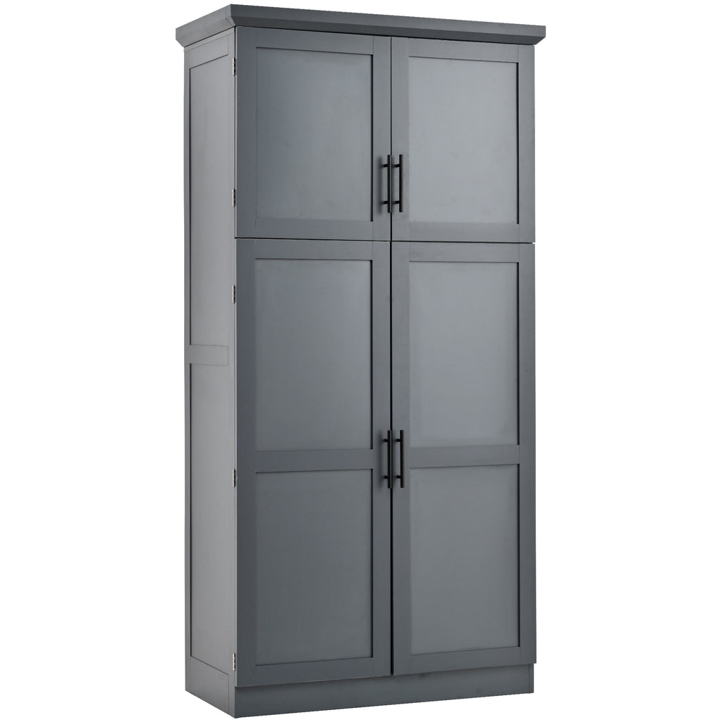 [Assembly Video Provided] TOPMAX 35.5x17.6x70.9inch Freestanding Kitchen Pantry Cabinet, Tall Storage Cabinet with 4 Doors, 2 Door Shelves, 8 Pull-out Trays and Adjustable Shelf for Dining Room, Gray - Grand Goldman Shop
