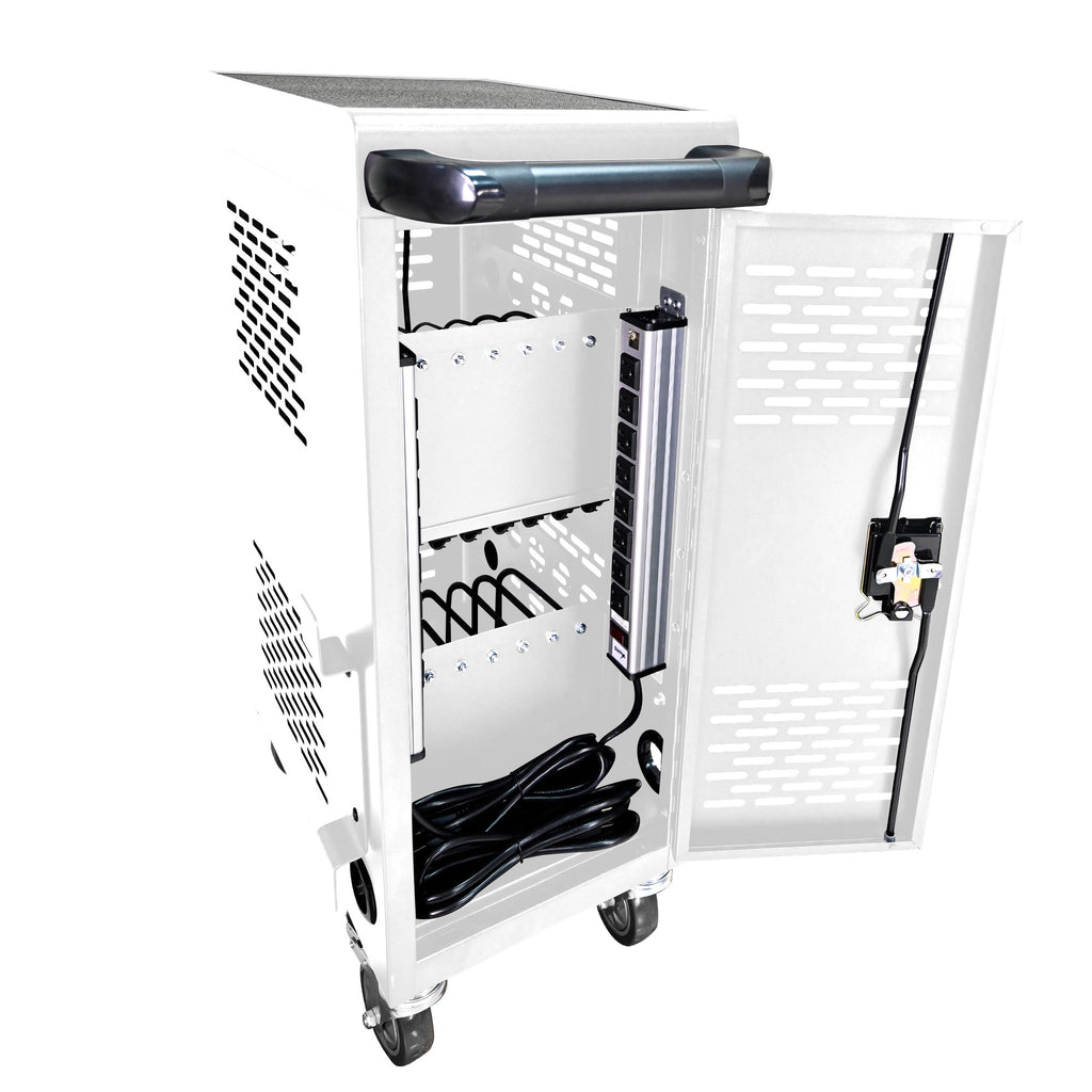Stylish 16 Bay Mobile School Charging Cart Station for Chromebook, Tablet and Laptop Computer with Power Strip Included - Whi