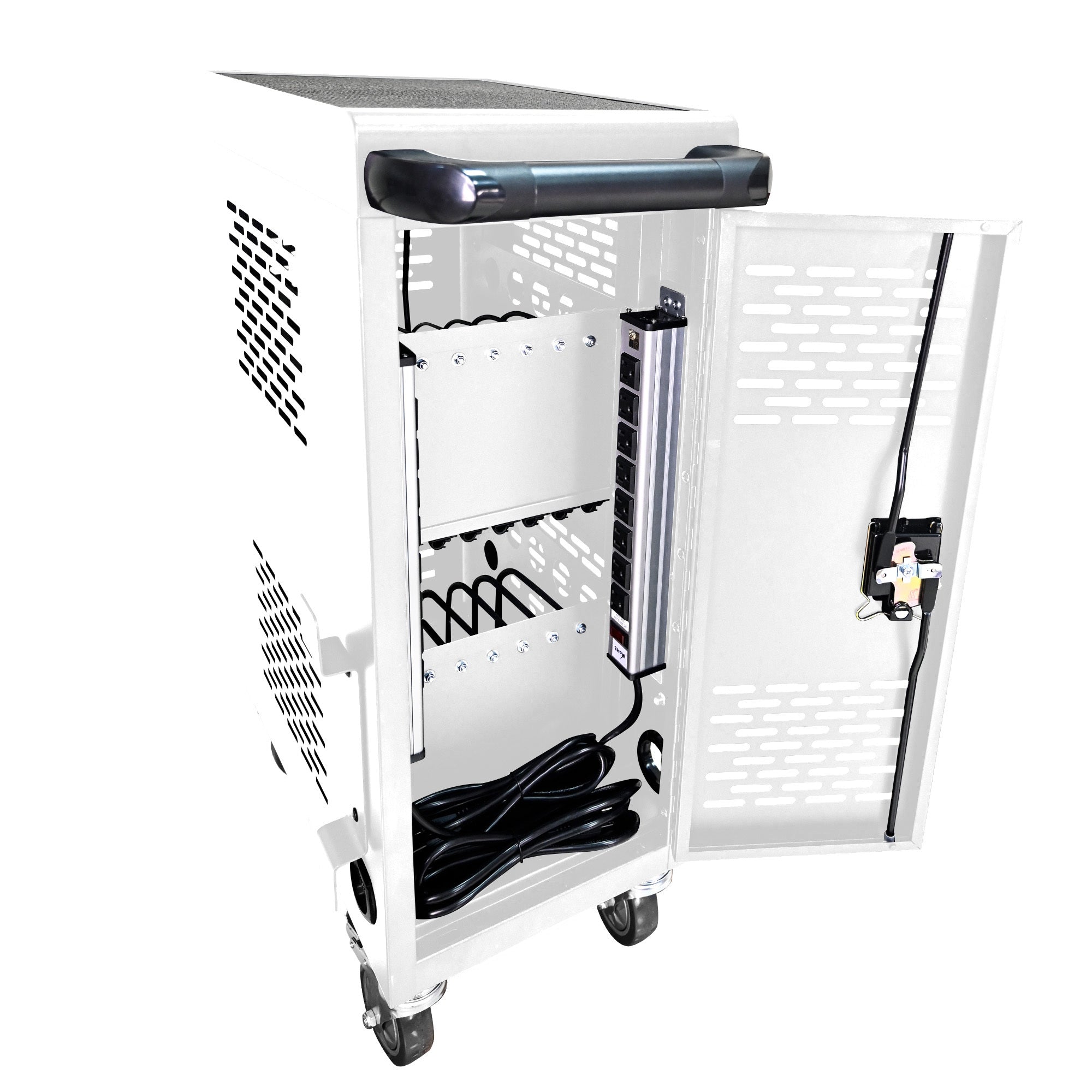 Stylish 16 Bay Mobile School Charging Cart Station for Chromebook, Tablet and Laptop Computer with Power Strip Included - Whi