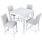 5 Piece Counter Height Table Set, Wooden Kitchen Table Set with Square Table and 4 Upholstered Chairs, Counter Height Dining Table with Crystal Decoration and Chair Set for Kitchen, Dining Room, White - Grand Goldman Shop