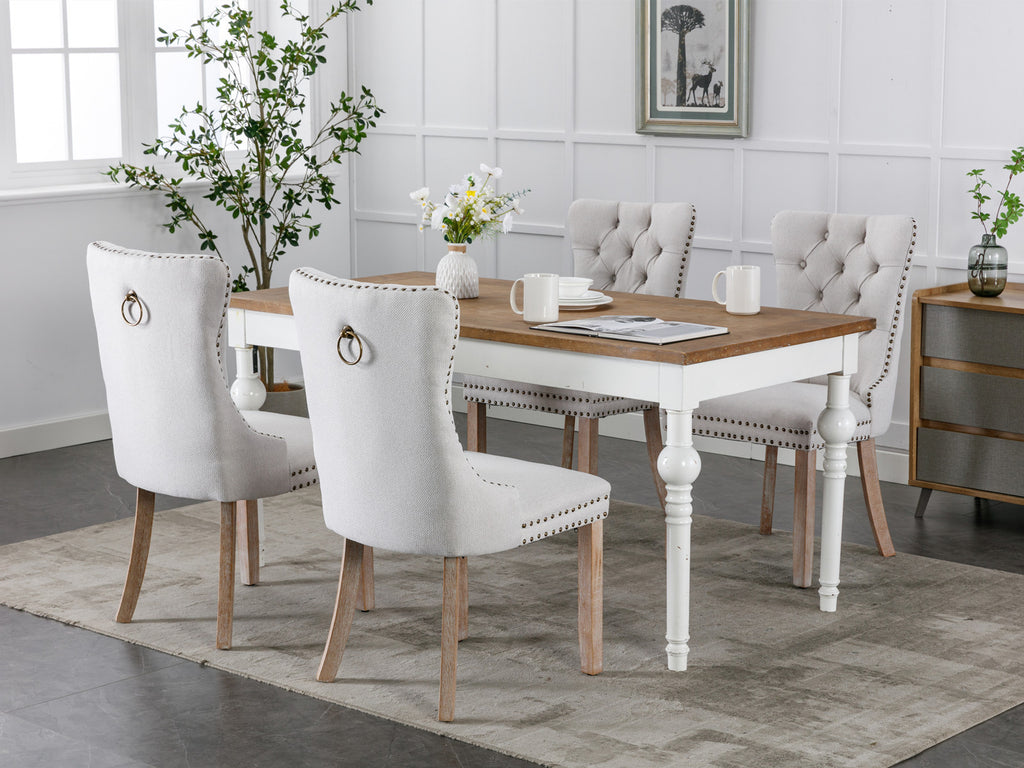 Nikki Collection Modern, High-end Tufted Solid Wood Contemporary Flax Upholstered Dining Chair with Wood Legs Nailhead Trim 2-Pcs Set,Gray, SW6801BG - Grand Goldman Shop