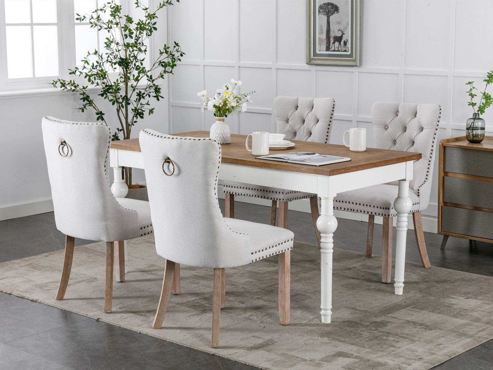 Nikki Collection Modern, High-end Tufted Solid Wood Contemporary Flax Upholstered Dining Chair with Wood Legs Nailhead Trim 2-Pcs Set,Gray, SW6801BG - Grand Goldman Shop