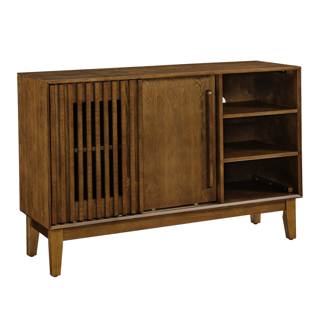 47.3' Sideboard Buffet Cabinet with Storage, Farmhouse Fluted Sideboard with 2 Doors & Solid Wood Feet, TV Media Console, Storage Cabinet for Kitchen Dining Living Room Entryway Hallway, Walnut - Grand Goldman Shop