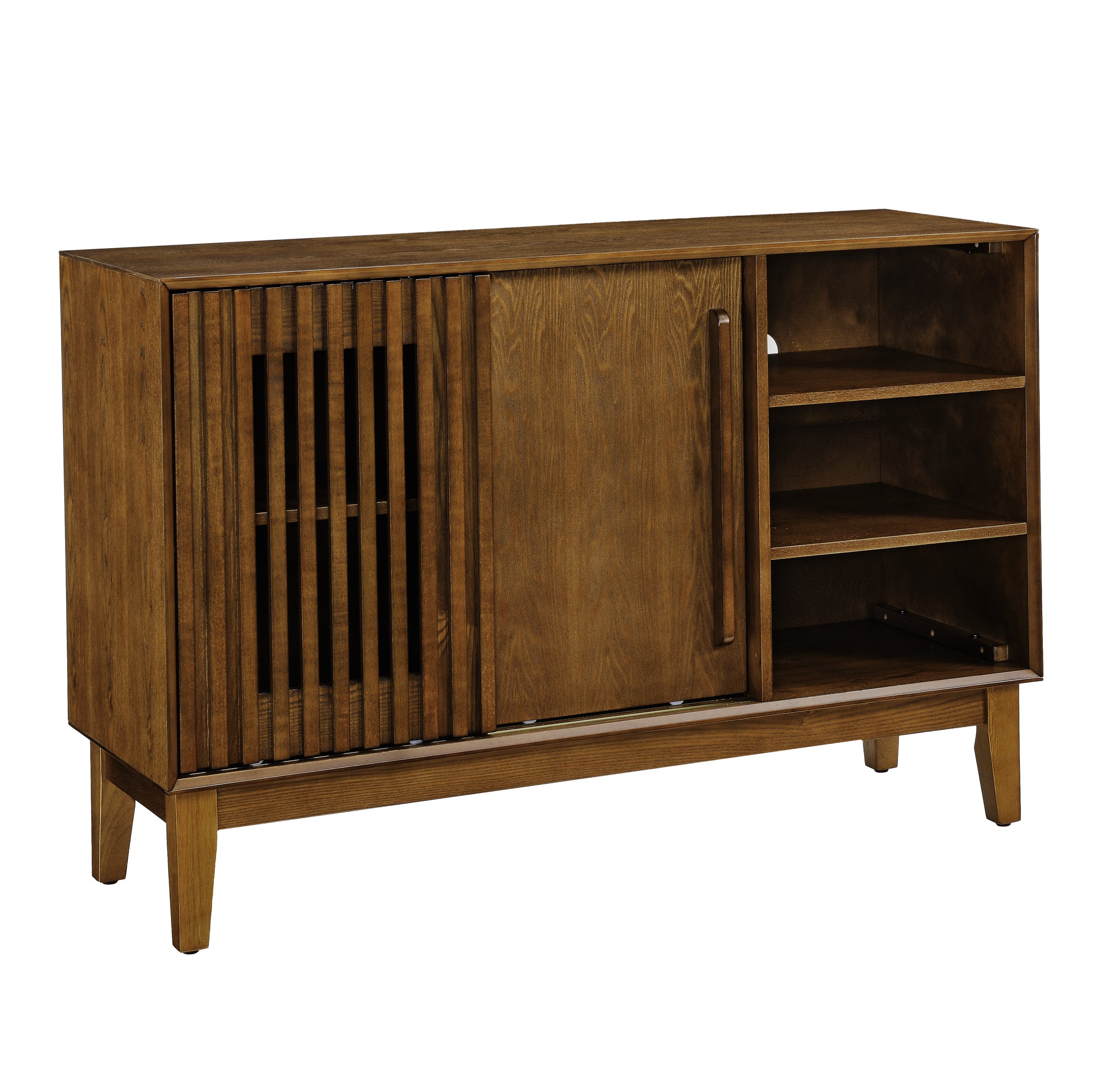 47.3' Sideboard Buffet Cabinet with Storage, Farmhouse Fluted Sideboard with 2 Doors & Solid Wood Feet, TV Media Console, Storage Cabinet for Kitchen Dining Living Room Entryway Hallway, Walnut - Grand Goldman Shop