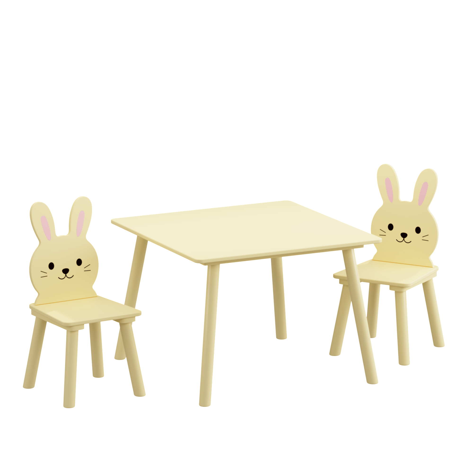 Kids Table and Chair Set with 2 Bunny Chairs, Children's Wooden Activity Table for Toddlers, Cute Animal Design Study Play Se