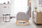 015B-Teddy Fabric Leisure Rocking Chair,Nursery Rocking Chair With Adjustable Footstool,Thickened Headrest And High Backrest, Storage Pocket On The Right Side,The Base Rocker Is Solid Wood,Light Gray - Grand Goldman Shop