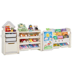 Kids Toy Storage with Bookshelf, 4-Tier Large Toy Storage Organizer with 10 Plastic Movable Bins, Kids Cubby Cabinet with Boo