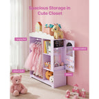 Kids Dress Up Storage, with Jewelry Cabinet, Dress Up Closet with Mirror and Shelves, Princess Costumes Wardrobe Closet, Todd
