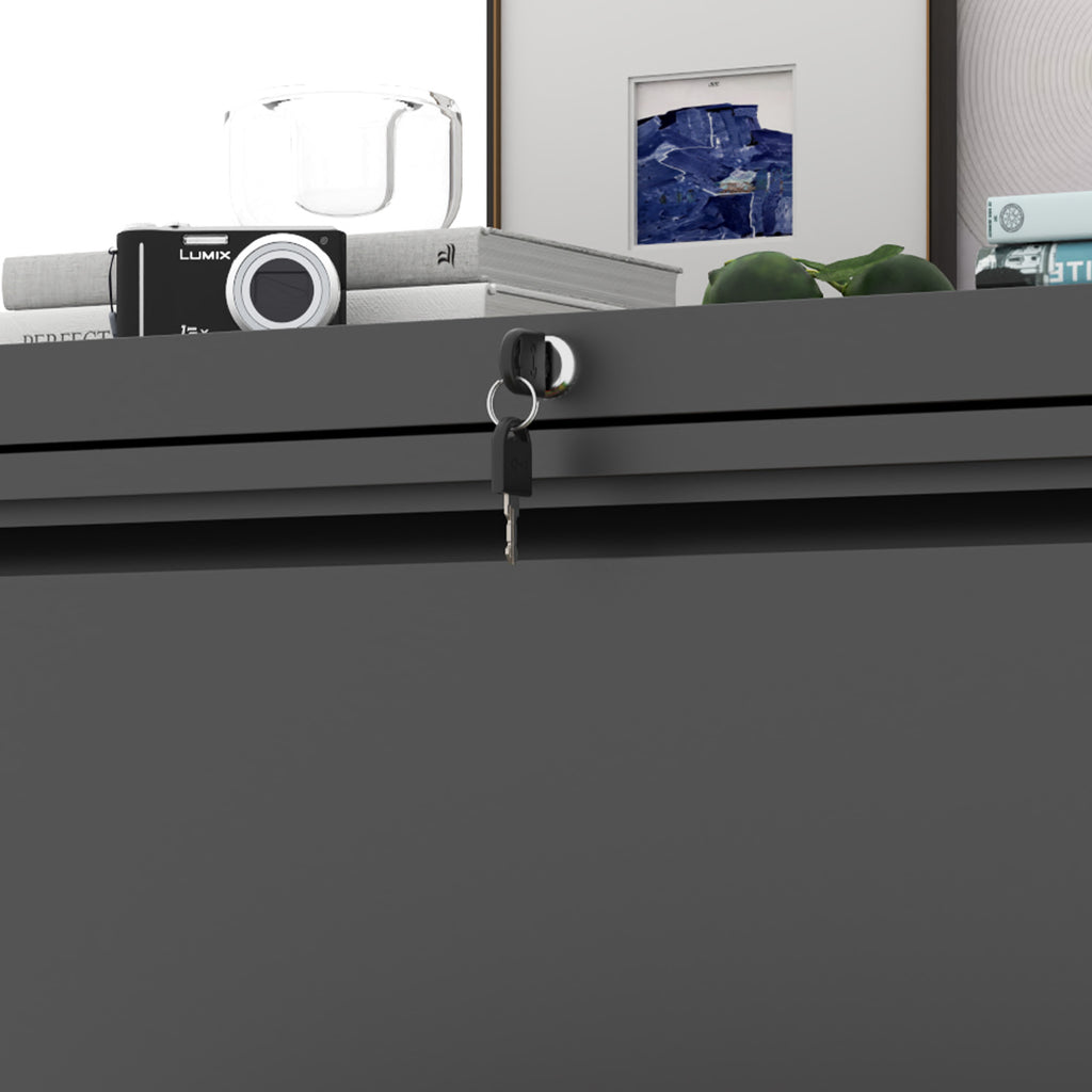 Premium 2 Drawer Metal Lateral File Cabinet with Lock, Black Steel Wide Horizontal Filing Cabinets for Home Office - Grand Go