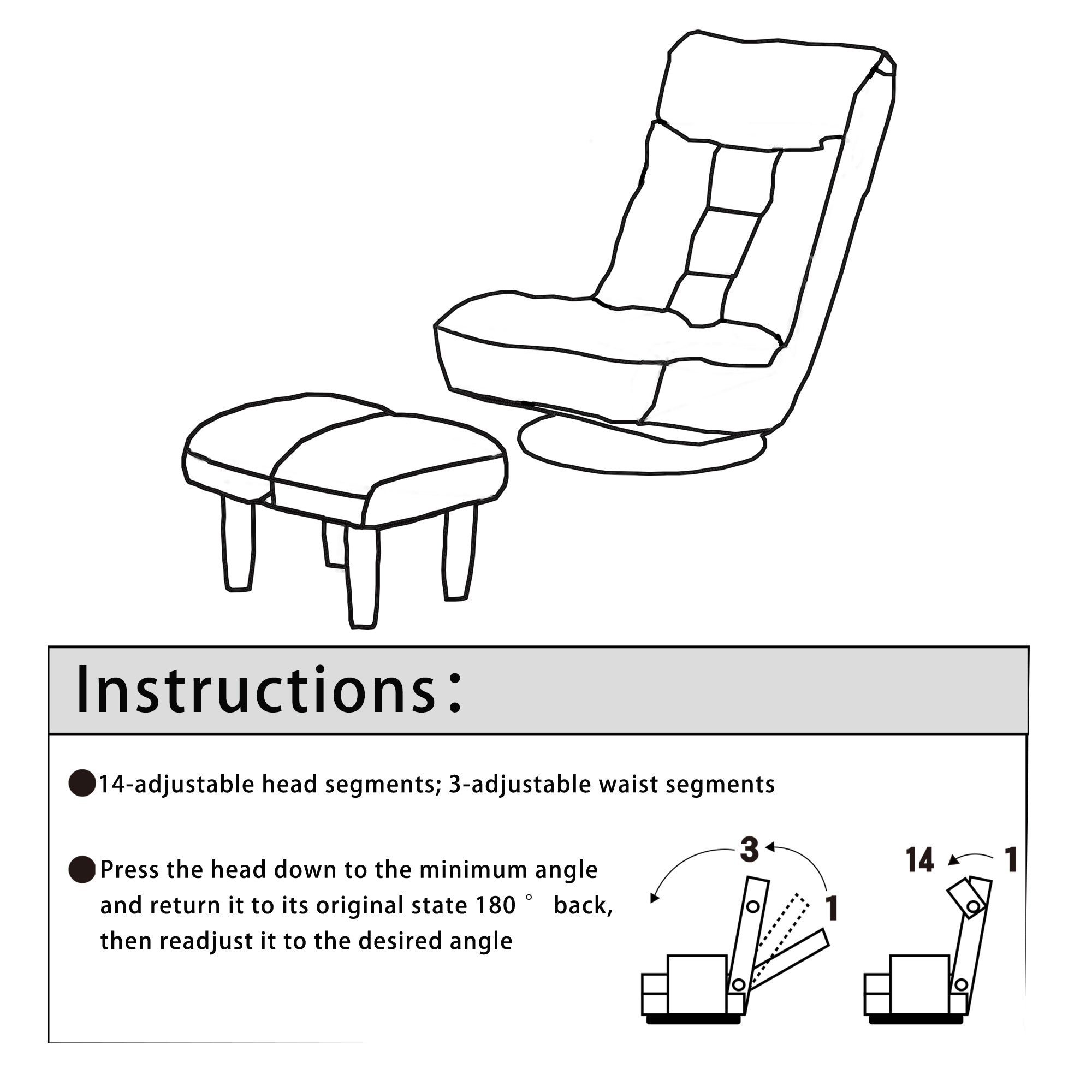 Navy Adjustable Japanese Reclining Floor Chair Sofa with Metal Frame for Living Room & Balcony - Grand Goldman Shop