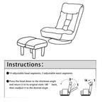 Japanese-Style  Gray with Metal Frame Adjustable Reclining Floor Chair – Tatami Lazy Sofa for Balcony or Bedroom - Grand Goldman Shop