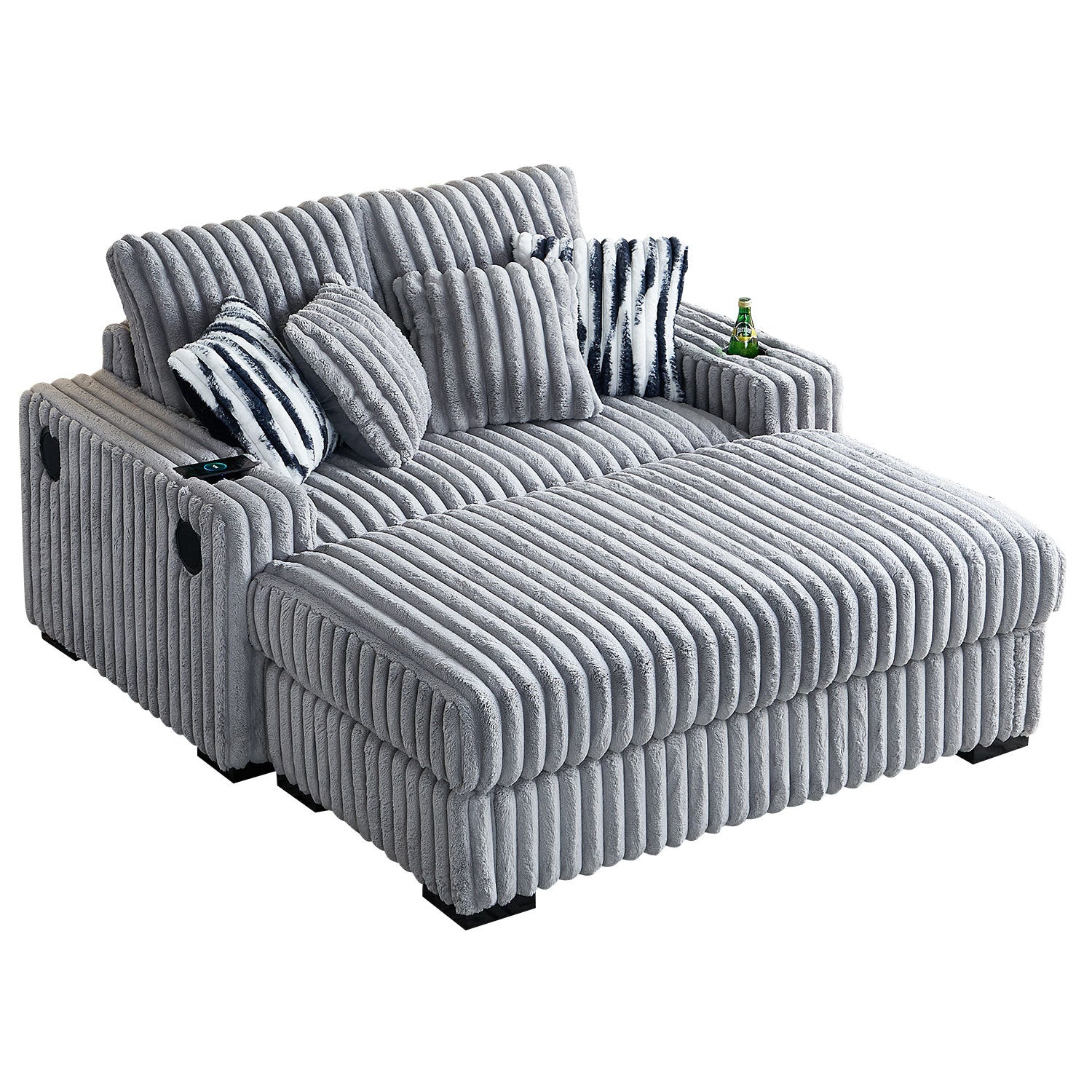61.42Inch Square Arm Loveseat With Ottoman, 2PCS Back Cushions and 4PCS Toss Pillows, Cupholder,Bluetooth Speaker,Wireless Charger,USB Ports for Living Room and Bedroom,Light Grey - Grand Goldman Shop