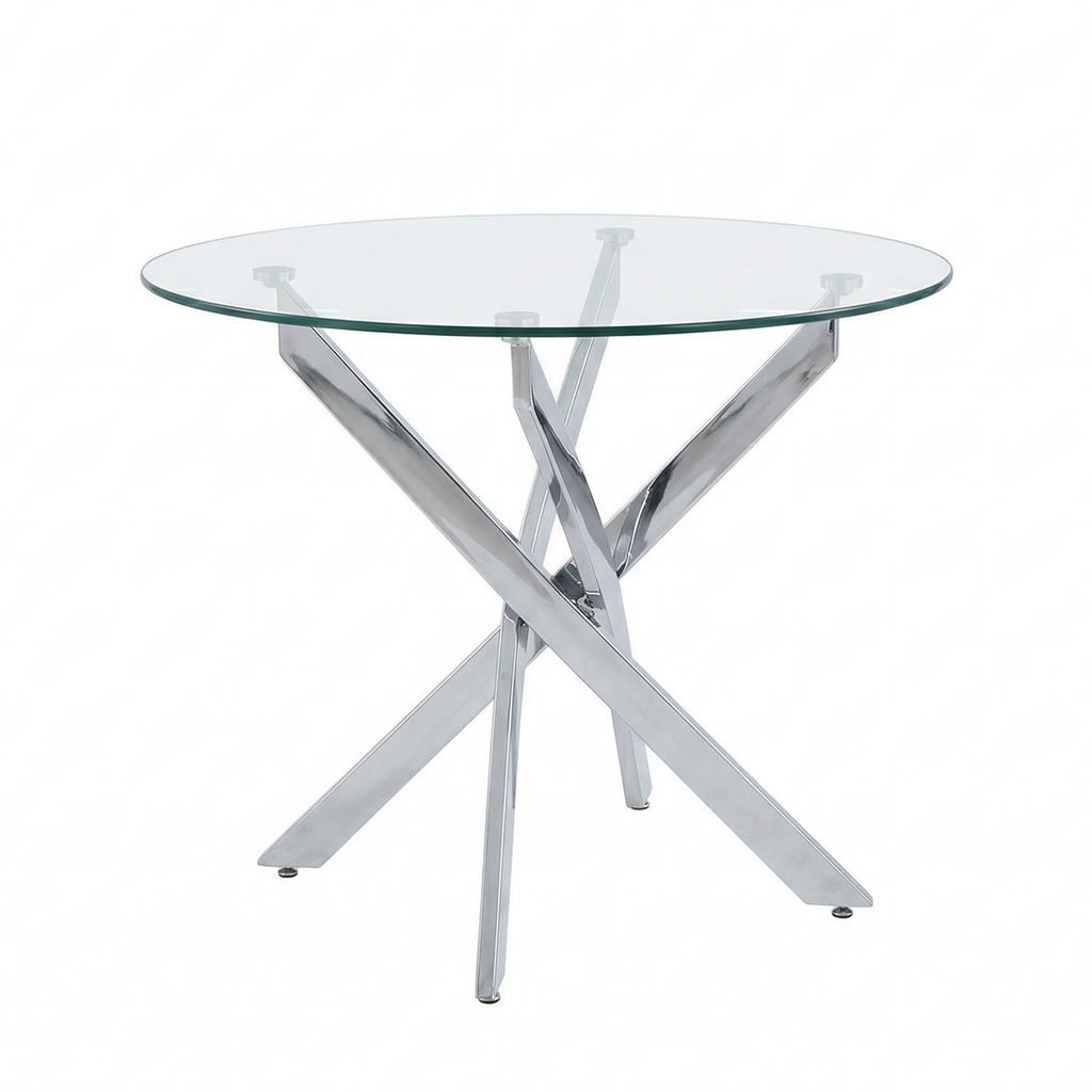 Round Dining Table, 35.5' Glass Dining Table with Silver Legs, Modern Kitchen Table for Home Kitchen, Dining Room - Grand Goldman Shop
