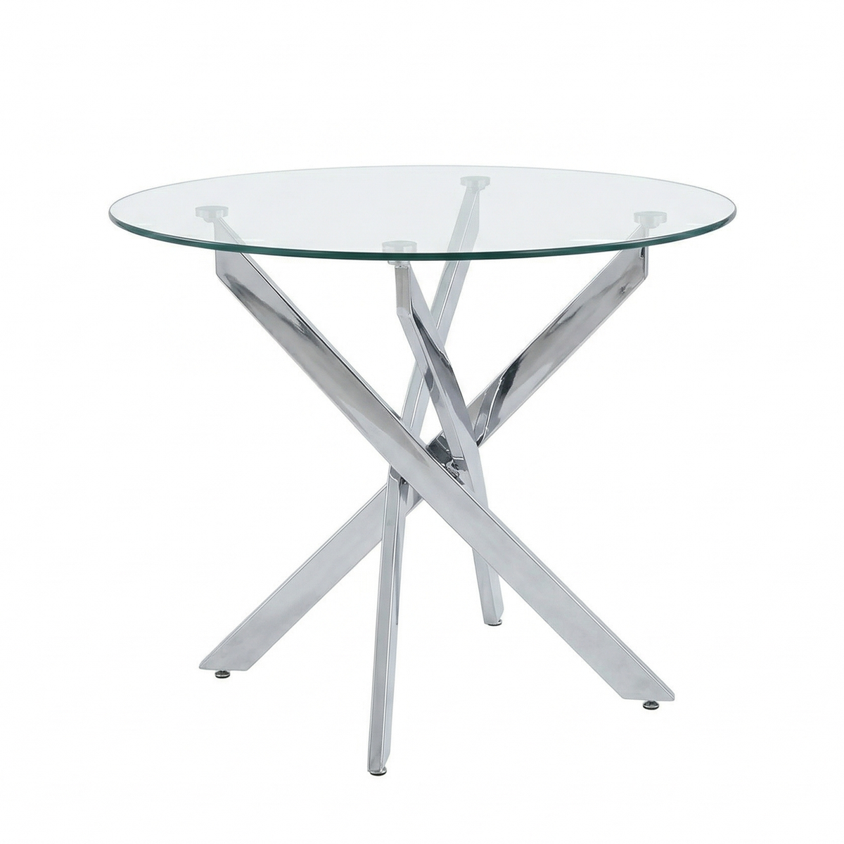 Round Dining Table, 35.5' Glass Dining Table with Silver Legs, Modern Kitchen Table for Home Kitchen, Dining Room - Grand Goldman Shop