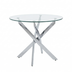 Round Dining Table, 35.5' Glass Dining Table with Silver Legs, Modern Kitchen Table for Home Kitchen, Dining Room - Grand Goldman Shop