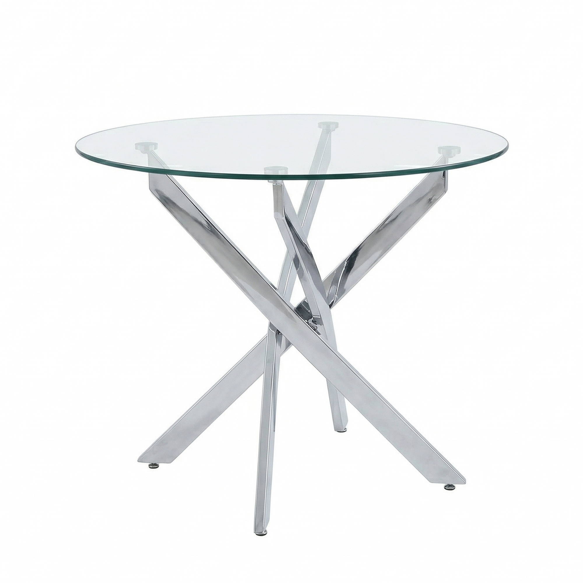 Round Dining Table, 35.5' Glass Dining Table with Silver Legs, Modern Kitchen Table for Home Kitchen, Dining Room - Grand Goldman Shop
