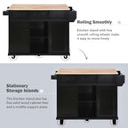 Kitchen Cart with Rubber wood Drop-Leaf Countertop ,Cabinet door internal storage racks,Kitchen Island on 5 Wheels with Storage Cabinet and 3 Drawers for Dinning Room, Black - Grand Goldman Shop