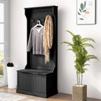 HOMCOM 28' 3-In-1 Entryway Hall Tree with Storage Bench, Coat Rack with Four Hooks and Shoe Storage, Black - Grand Goldman Shop