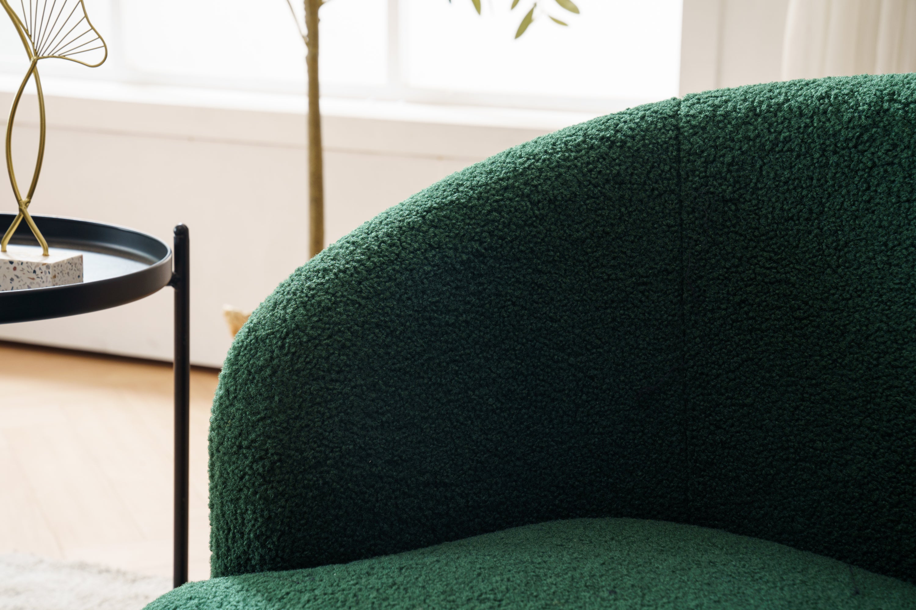 Teddy Fabric Swivel Accent Armchair Barrel Chair With Black Powder Coating Metal Ring,Dark Green - Grand Goldman Shop