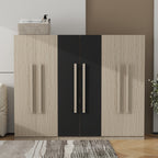6-Doors Wooden Wardrobe Storage for Bedroom,with 2 Drawers Inside,Black+Nature - Grand Goldman Shop