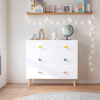 Kids 3 Drawer Dresser, White Nursery Storage Cabinet with Anti-Tip Safety Feature, Solid Wood and MDF Construction, Compact D