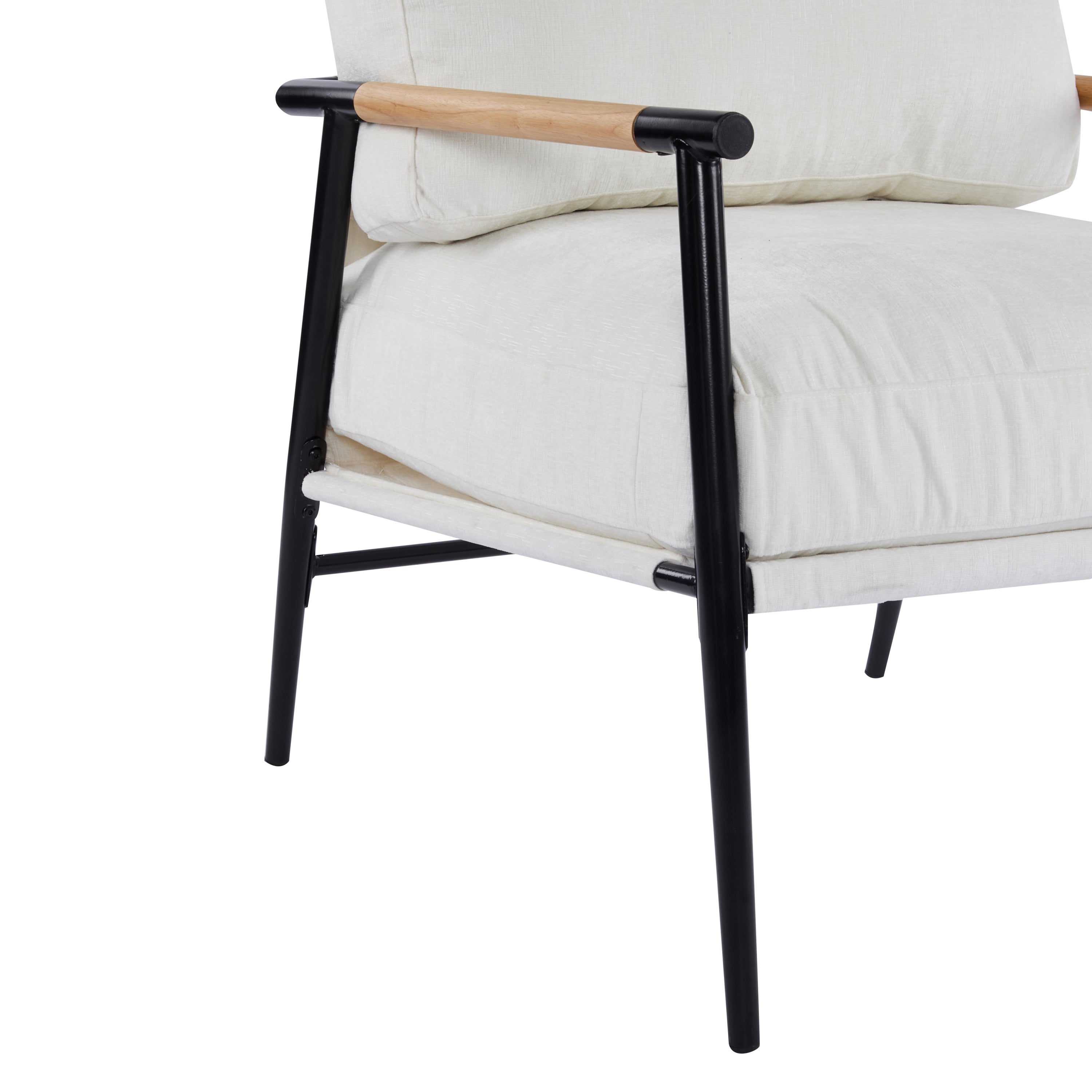 Modern Accent Chair with Plush Cushions, Metal Frame, Wooden Armrest - Cozy Seating for Living Room, Bedroom, Office - Grand Goldman Shop