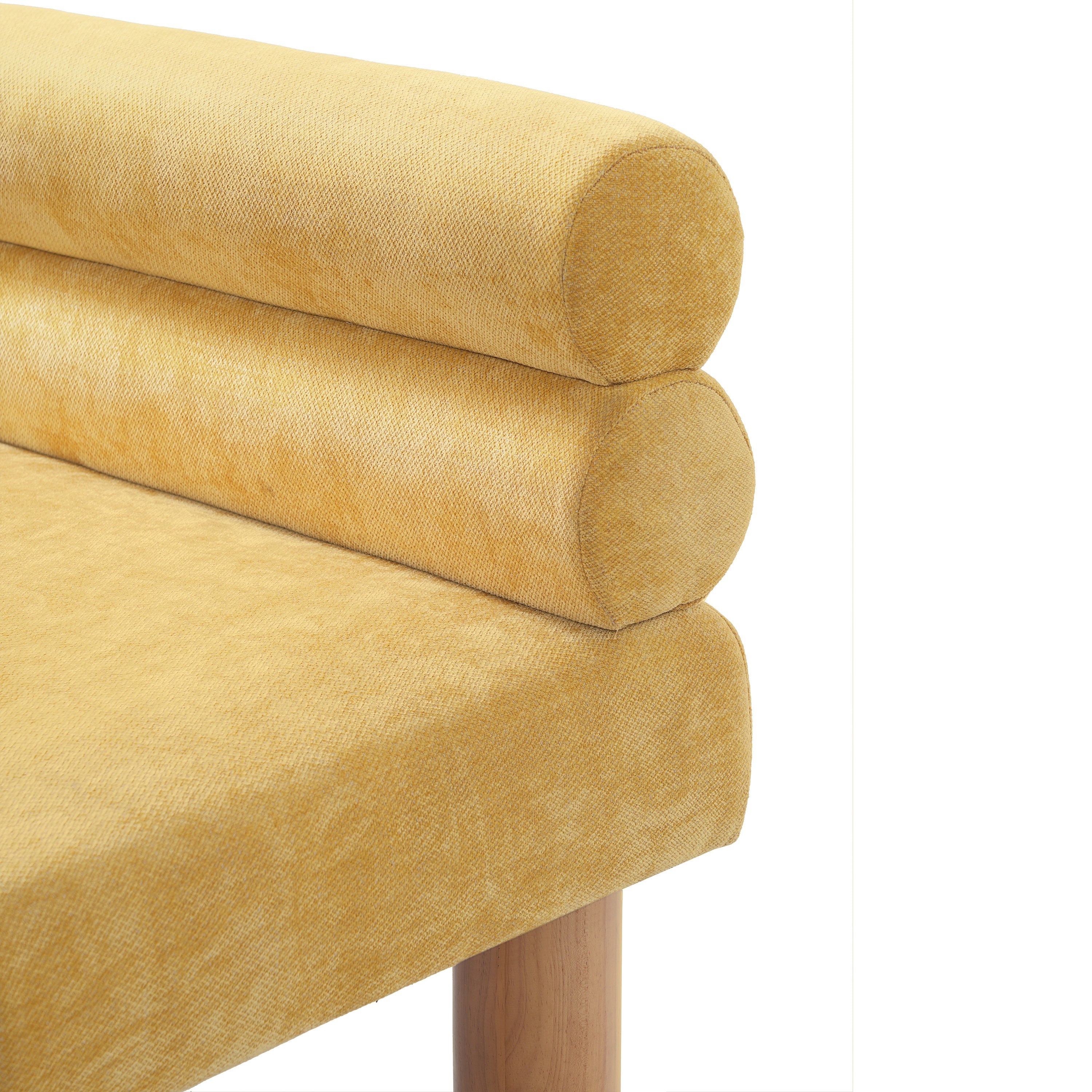 Upholstered Dining Bench, End of Bed, Entryway Bench, Ottoman for Dining Room, Bedroom, Living Room, Rubber Wood Leg 300 LBS Support, Yellow - Grand Goldman Shop