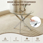 Round Dining Table, 35.5' Glass Dining Table with Silver Legs, Modern Kitchen Table for Home Kitchen, Dining Room - Grand Goldman Shop